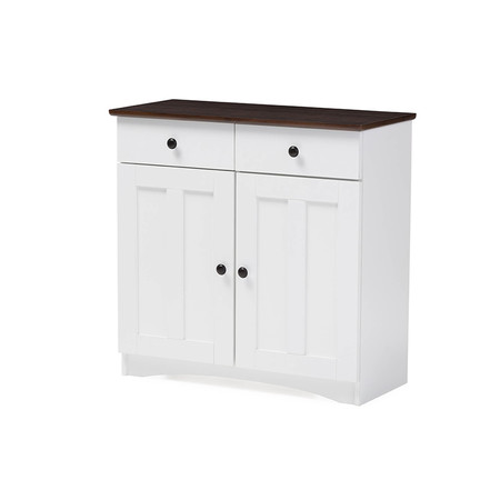 Baxton Studio Lauren White and Brown Kitchen Cabinet with Two Doors and Two Drawers 119-6522